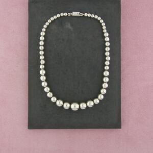 taxco mexico sterling silver vintage graduated bead necklace size 16.75in